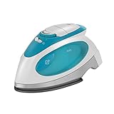 Sunbeam Travel Steam Iron, 1080 Watt, Dual Voltage 120/240, Compact Size, Portable, Non-Stick Soleplate, Soft Touch Handle, Horizontal or Vertical Use, Travel Bag, White and Teal
