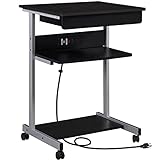 Yaheetech 22 in Laptop Computer Table Home Office Desk with Power Outlet for Small Space, Mobile Compact Corner Desk with Charging Station and USB Ports on Wheels, Student Writing Desk Table, Black