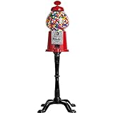 Gumball Machine - 15 Inch Candy Dispenser with Stand for 0.62 Inch Bubble Gum Ball - Heavy Duty Red Metal with Large Glass Ball- Easy Twist-Off Refill - Free or Coin Operated - by The Candery