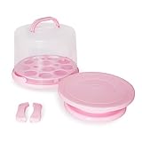 Garmeinea Cake Carrier Cupcake Containers with Lid and Handle Portable Storage & Transport Container Holder 10” Cake Stand for Cake Cupcakes Nuts Pies Muffins Cookies Fruit Pink High