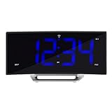 La Crosse Technology 617-249 1.8' Curved Blue Digital Atomic Dual Alarm Clock, 6.60' L x 1.55' W x 3.45' H, Black