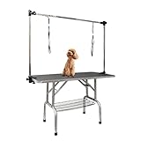 ROOMTEC 36' Dog Grooming Table,Foldable Home Pet Bathing Station with Adjustable Height Arm/Noose/Mesh Tray