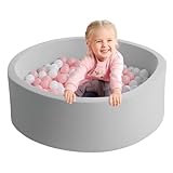 TRENDBOX Soft Memory Foam Ball Pit Sponge Indoor Round Ball Pit for Toddler Children - Light Gray