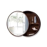 CMYAOYC Round Bathroom Medicine Cabinet, Wall Mounted Bathroom Mirror Storage Cabinet with Sliding Mirror Door and Hide Shelves, Over Toilet Hanging Cabinet (Color : Walnut Color, Size : 70cm)