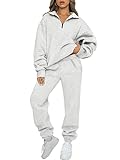 AUTOMET Womens Winter 2 Piece Outfits Sweat Suits Long Sleeve Tracksuits Quarter Zip Pullover with Fleece Sweatpants