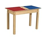 Contender 35' W Rectangular Red & Blue Montessori Lego Blocks Compatible Play Table with 22' Long Legs, Natural Finish Children Activity Play Desk with a Trough