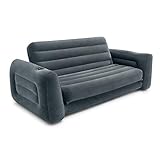 Intex 66552EP Inflatable Pull-Out Sofa: Built-in Cupholder, Velvety Surface, 2-in-1 Valve, Folds Compactly 80' x 91' x 26', Grey