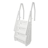 Vinyl Works Deluxe Adjustable 32 Inch in-Pool Step Ladder Entry System for Above Ground Swimming Pools, White