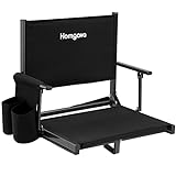 Homgava Folding Stadium Seat for Bleacher with Back Support,Collapsible Bleacher Seat with Armrests & Cup Holders,Wide Portable Stadium Seat Chair with Shoulder Strap for Outdoor Benches,1 Set,Black