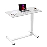 Ganggend Overbed Table with Swivel Hidden Wheels Adjustable Height, Pneumatic Mobile Standing Desk Laptop Bedside Table Multi-Purpose for Home and Hospital Use (White)
