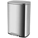 PayLessHere 13.2 Gallon(50L) Trash Can, Fingerprint Proof Stainless Steel Kitchen Garbage Can with Removable Inner Bucket and Hinged Lids, Pedal Rubbish Bin for Home Office
