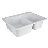 RecPro RV Sink | 25 x 19' Composite Sink | White or Granite Black | Hydrophobic Coating | Double Basin (White)