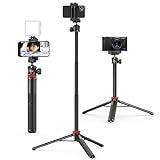 ULANZI MT-44 Extendable Phone Tripod, 59' Selfie Stick Phone Vlog Tripod Stand with 2 in 1 Phone Clip, 360° Ball Head Camera Tripod for iPhone Sony Canon GoPro, Lightweight for Travel