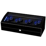 Siremig LED Watch Winder, 8 Watch Winder Box for Automatic Watches with 9 Display Storage Spaces, Powered by Mabuchi Motor, Large Capacity, Built-in LED Illumination, Black