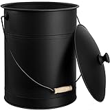Amagabeli Ash Bucket with Lid Outdoor and Indoor Coal Bucket for Fireplace Medium Fire Bucket Metal Ash Can for Grill Charcoal Bucket Essential Tools for Fireplace Fire Pit Wood Burning Stove Black