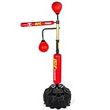 Happybuy Boxing Speed Trainer, Punching Bag Spinning Bar, Training Boxing Ball with Reflex Bar & Gloves, Solid Speed Punching Bag Free Standing, Adjustable Height, for Adult&Kid, Red with Two Ball