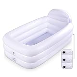 HIWENA Inflatable Portable Bathtub, White Durable Soaking Bath Tub with Large Backrest, Freestanding Inflatable Pool Bathroom Home Spa