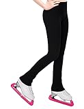 Ice Skating Pants for Girls Size 9-10 Years Old Solid Black High Waist Stretchy Smooth Practice Flare Leggings for Kids Training