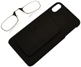 ThinOptics Slimline Rectangular Reading Glasses, Grey iPhone Max Case-Black Frames, 44 mm + 1.5