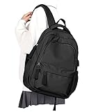 Small Backpack For School Girls Boys Aesthetic Lightweight Travel Simple Cute Daypack For Women Men Waterproof College High School Bookbag Fit 14 Inch Laptop With USB charging port,Black