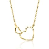 FANCIME Solid 14K Gold Love Heart Necklace Dainty Double Heart Pendant Fine Jewelry Promise Anniversary Birthday Valentine’s Day Gifts for Her Women Girls Adjustable Chain 16'+2' Extend