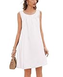 Ekouaer Cotton Nightgown with Button Soft Ladies Night Shirts Sleeveless Sleep Dress(Raw White XXL)