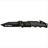 Smith & Wesson Border Guard SWBG2TS 10in High Carbon S.S. Folding Knife with 4.4in Serrated Tanto Blade and Aluminum Handle for Tactical, Survival and EDC , Black