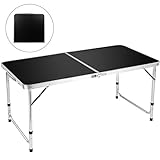 FiveJoy Folding Camping Table, 4 FT Aluminum Height Adjustable Lightweight Desk Portable Handle, Top Weatherproof and Rust Resistant Table for Outdoor Picnic Beach Backyard, 47' x 24',Black