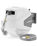 Ayleid Retractable Garden Hose Reel,1/2 in x 65 ft Wall Mounted Hose Reel, with 9- Function Sprayer Nozzle, Any Length Lock/Slow Return System/Wall Mounted/180°Swivel Bracket (Grey)