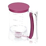 Pancake Batter Dispenser, 4 Cup Pancake Dispenser with Squeeze Handle, Perfect for Making Cupcakes, Crepes, Waffles, Muffin Mix or Any Baked Goods (Purple)