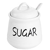 HAOTOP Porcelain Sugar Bowl with Lid and Spoon 12oz (White)