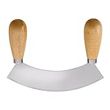 HIC Kitchen's Mezzaluna Rocking Vegetable Chopper and Mincing Knife, 6.75-Inch Stainless Steel Blade with Wooden Handles