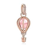 VALGACLS Pink Hot Air Balloon Charm Rose Gold Charms Up Charms for Bracelets Necklace Valentine's Day Mother's Day Jewelry Gift for Womens Girls