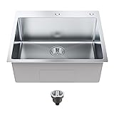 VEVOR Kitchen Sink, 304 Stainless Steel Drop-In Sinks, Top Mount Single Bowl Basin with Accessories, Household Dishwasher Sinks for Workstation, RV, Prep Kitchen, and Bar Sink, 25 inch