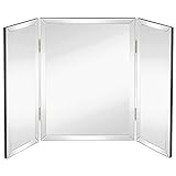 Hamilton Hills 40x40 inch Silver Trifold Mirror | Full Length Framed Beveled Edges 3 Way Mirror Hangable on Wall | Folding Tall Makeup Mirror with Hinges | Table Top, Dressing & Bathroom Vanity Mirror