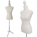 Female Mannequin Torso Dress Form w/Adjustable Tripod Stand Base Style (Beige)