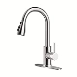 Kitchen Faucet with Pull-Down Spray Single Handle high arc Commercial Stainless Steel Brushed Nickel Kitchen Sink Faucet with Deck Suitable for bar Laundry RV Farmhouse (Brushed Nickel)