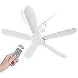 Mengnessly 28' Inch Ceiling Fan AC 110V/DC 12V Indoor Outdoor Gazebo Electric Fans for Tent with Remote Control Portable Hanging Plug in No Light White Bedroom Porch Quiet Small Room RV Garage Dorm
