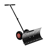 Outsunny Snow Shovel with Wheels, Heavy-Duty Metal Snow Pusher, Cushioned Adjustable Angle Handle Snow Removal Tool, 29' Blade, 10' Wheels, Black