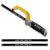 KATA 10 Inch Aluminum Frame Compact Hand Operate Mini Hack Saw, Small Hand Saw Hacksaw for Wood and Metal, 2pc Extra Flexible Bi-Metal HSS Blades Included