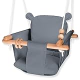 Baby Swing Outside Indoor-Wooden Infant Swing Outdoor, Secure Canvas Baby Hanging Swing Seat Porch Swing Chair for Tree and Backyard for Toddler