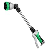 RESTMO Metal Watering Wand, Heavy Duty Garden Hose Wand with 180° Swivel Ratcheting Head, 16-Inch Hose Nozzle Sprayer with 7 Spray Patterns and Flow Control, Ideal to Water Hanging Baskets and Shrubs