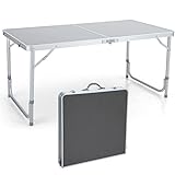 ALPHA CAMP 4ft Folding Camping Table Aluminum Adjustable Height Picnic Table Waterproof and Rust Resistant Portable Desk with Handle Stable Durable Table for Outdoor Camp Traveling Beach,10.1lbs