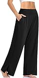 UEU Womens Wide Leg Yoga Pants High Waisted Adjustable Tie Knot Joggers Casual Loose Plus Size Lounge Sweatpants with Pockets (Black, XL)