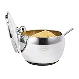 Newness Sugar Bowl, Stainless Steel Sugar Bowl with Non-Slip Silicone Base, Sugar Bowl with Clear Lid (for Better Recognition) and Sugar Spoon for Home and Kitchen, Drum Shape, 8.1 OZ (240 ML), Black