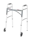 Front Wheeled Walker Folding Deluxe with 2 Button and 5' Wheels and 2 Free Pair Rear Glides, Adjustable Height (Short, Standard, Tall People) by Healthline Trading