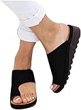 Orthopedic Bunion Corrector Sandals,Comfy Platform Flat Sole PU Leather Shoes for Women (Black,5.5-6)