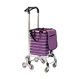 Cutycaty Folding Shopping Cart, Urban Stair Climbing Cart Grocery Laundry Shopping Handcart with 8 Wheels, Stainless Steel Portable Rolling Cart Utility Carts for Groceries Pantry(35L, Purple)