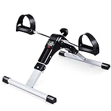 Goplus Mini Exercise Bike, Folding Under Desk Bike Pedal Exerciser with Adjustable Resistance, Lightweight Indoor Foot Peddler Desk Bike with Electronic LCD Display for Arms and Legs