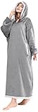 HBlife Oversized Long Wearable Blanket Hoodie for Adult, Thick Sherpa Sweatshirt with Elastic Sleeves and Giant Pockets Super Warm and Cozy Fuzzy Plush Fleece Blanket Jacket, Light Grey